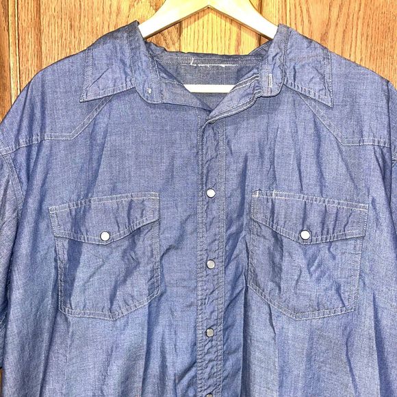Wrangler Men's XXL Tall Vintage Blue Pearl Snap Western Rodeo Brushpopper Shirt - Picture 3 of 6